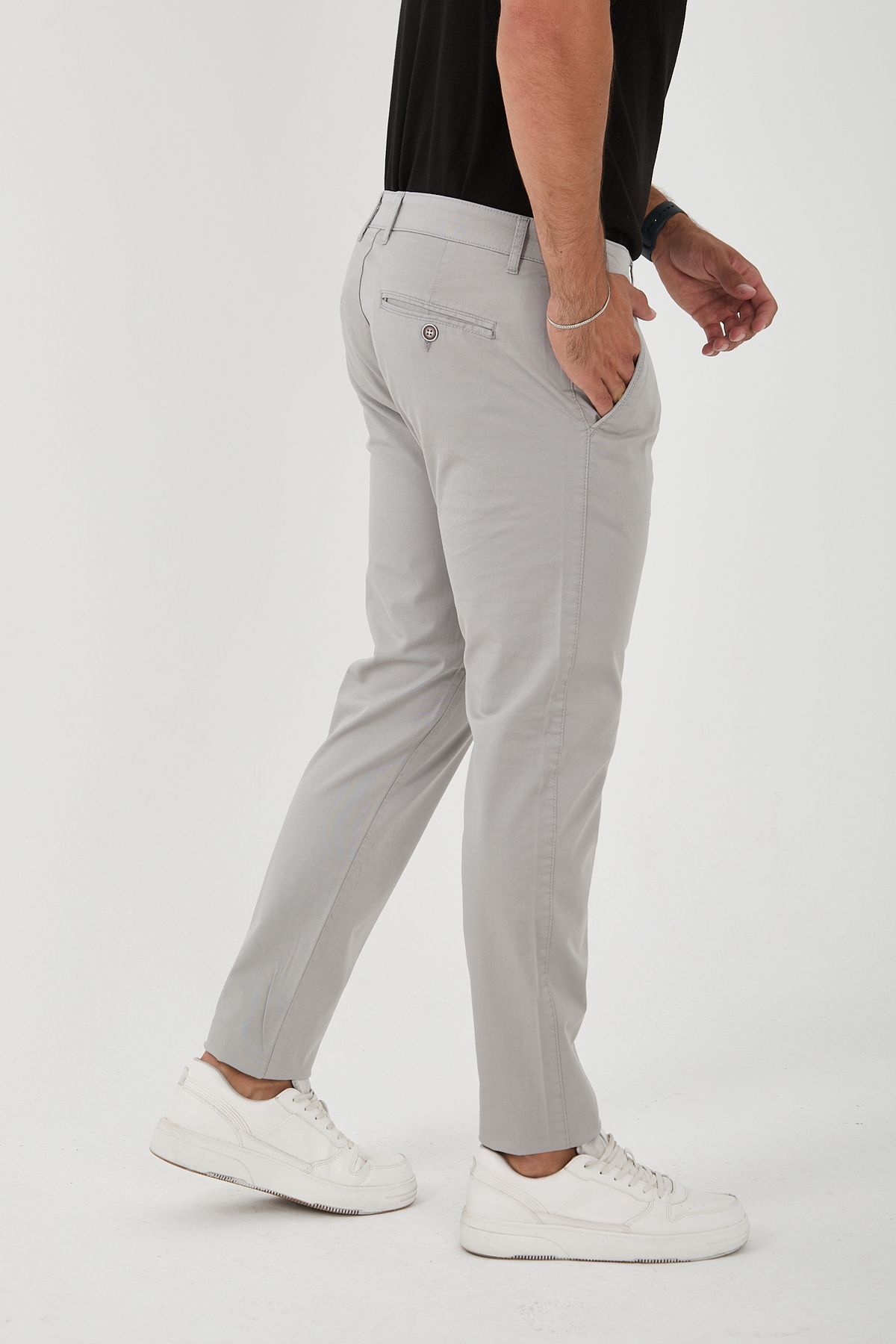 Erkek Likralı Slim Fit Chino Pantolon - Açık Gri