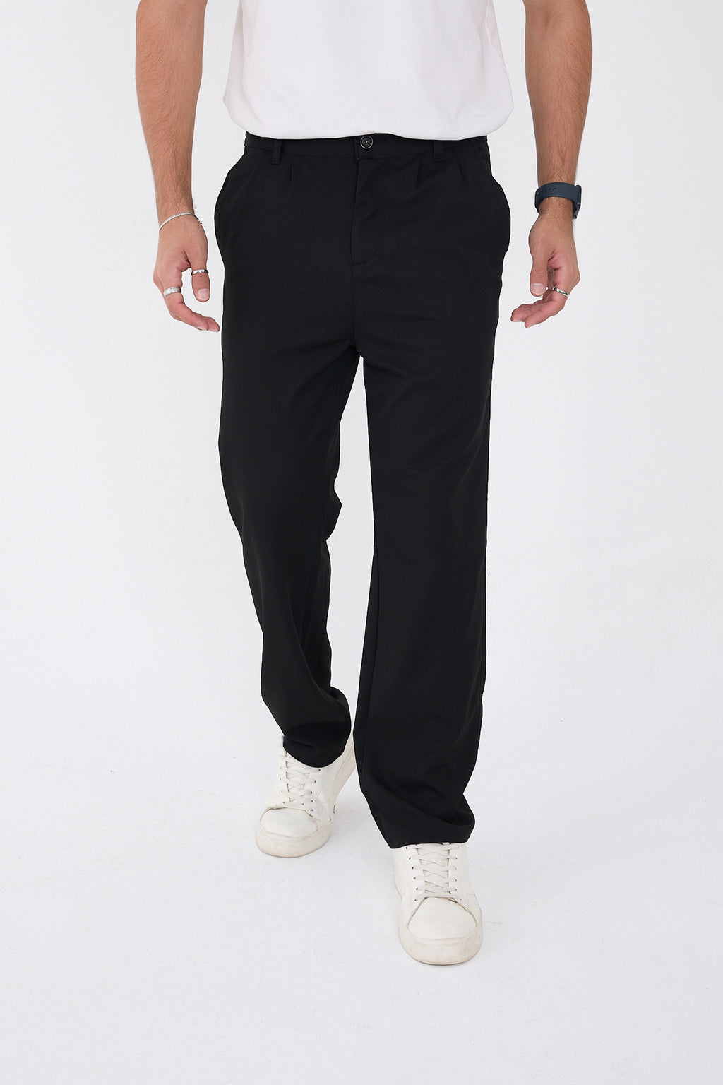 Erkek Kışlık Baggy Likralı Kumaş Pantolon - Siyah