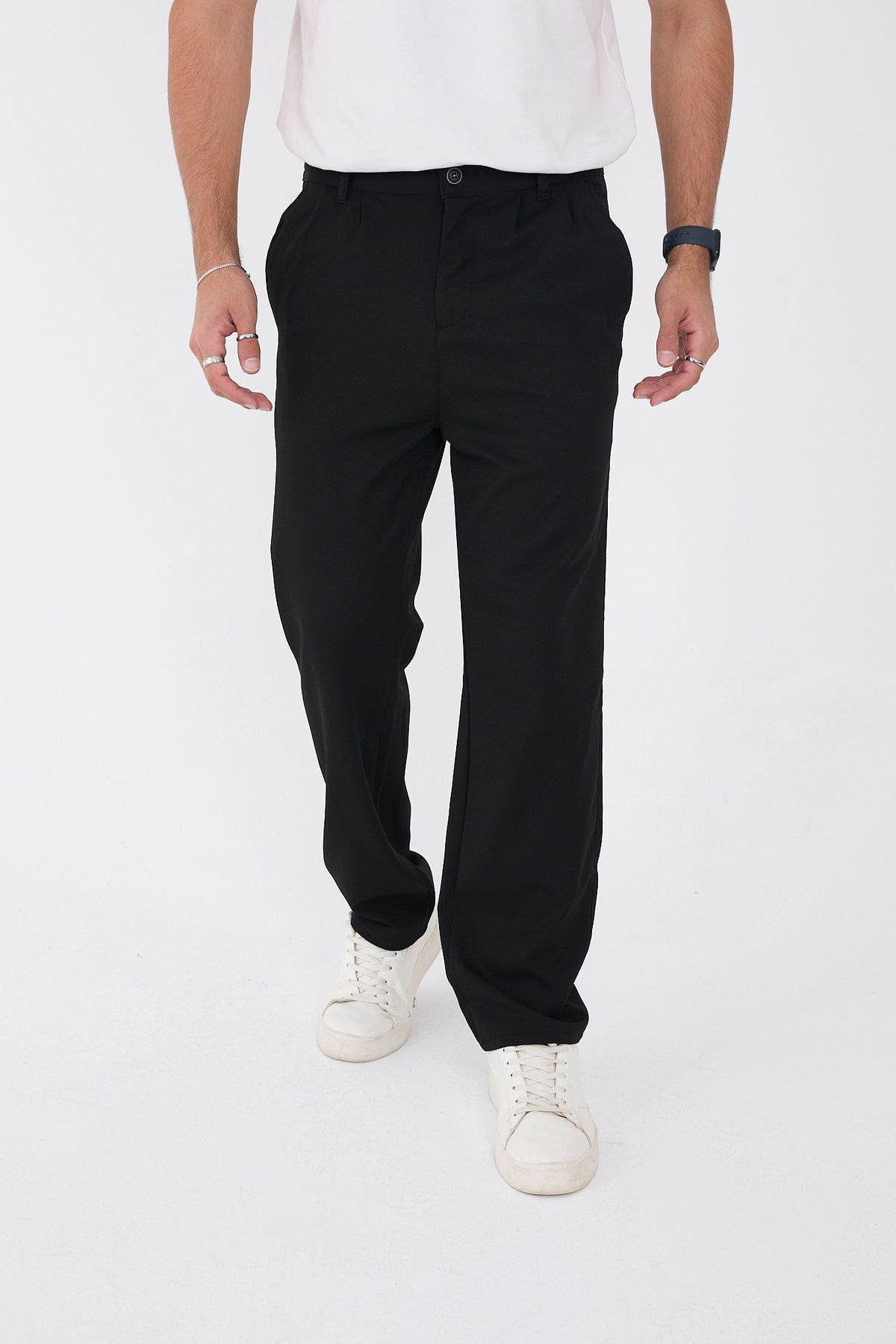 Erkek Kışlık Baggy Likralı Kumaş Pantolon - Siyah