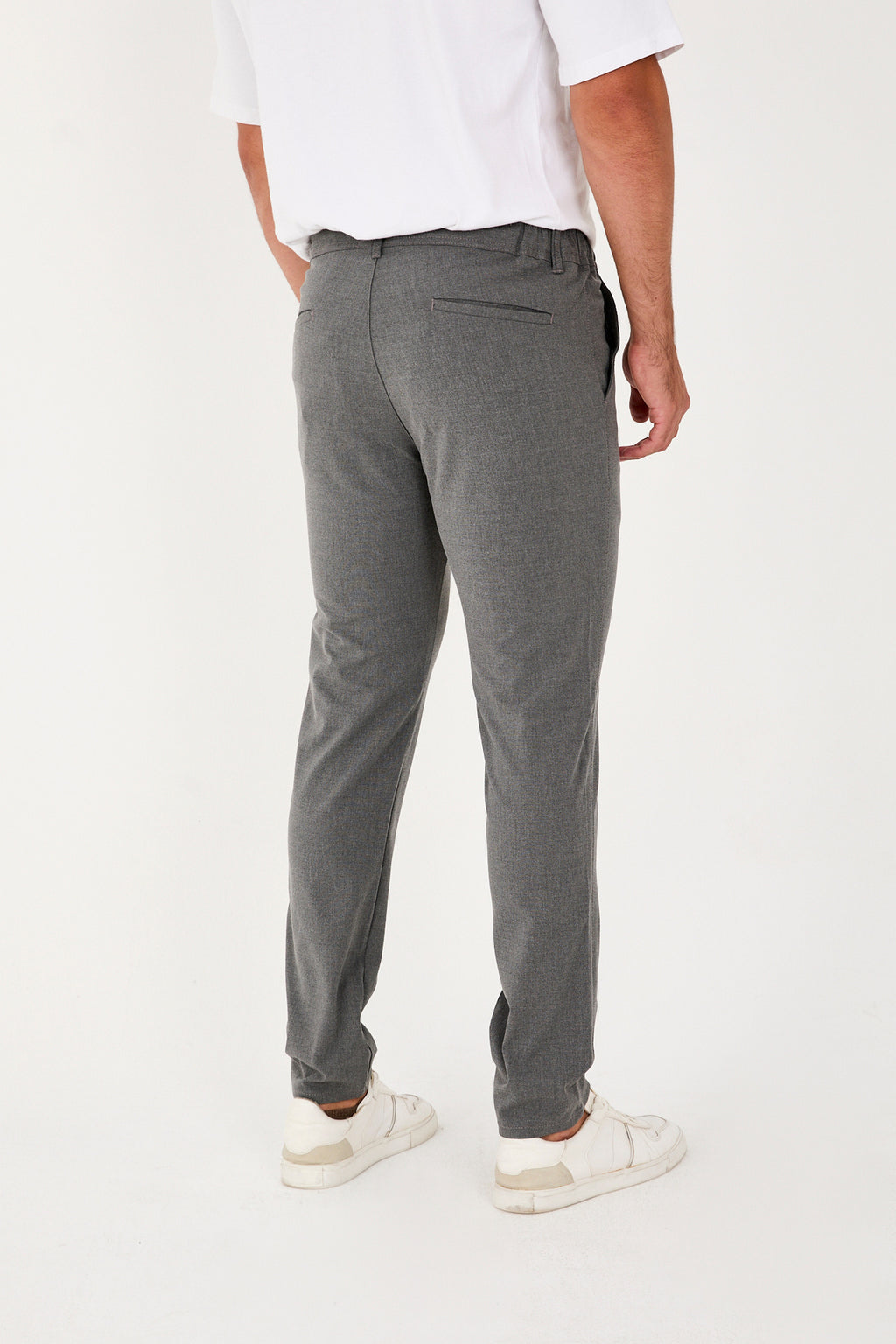 Erkek Jogger Slim Fit Bel Yarım Lastikli Likralı Kumaş Pantolon - Koyu Gri