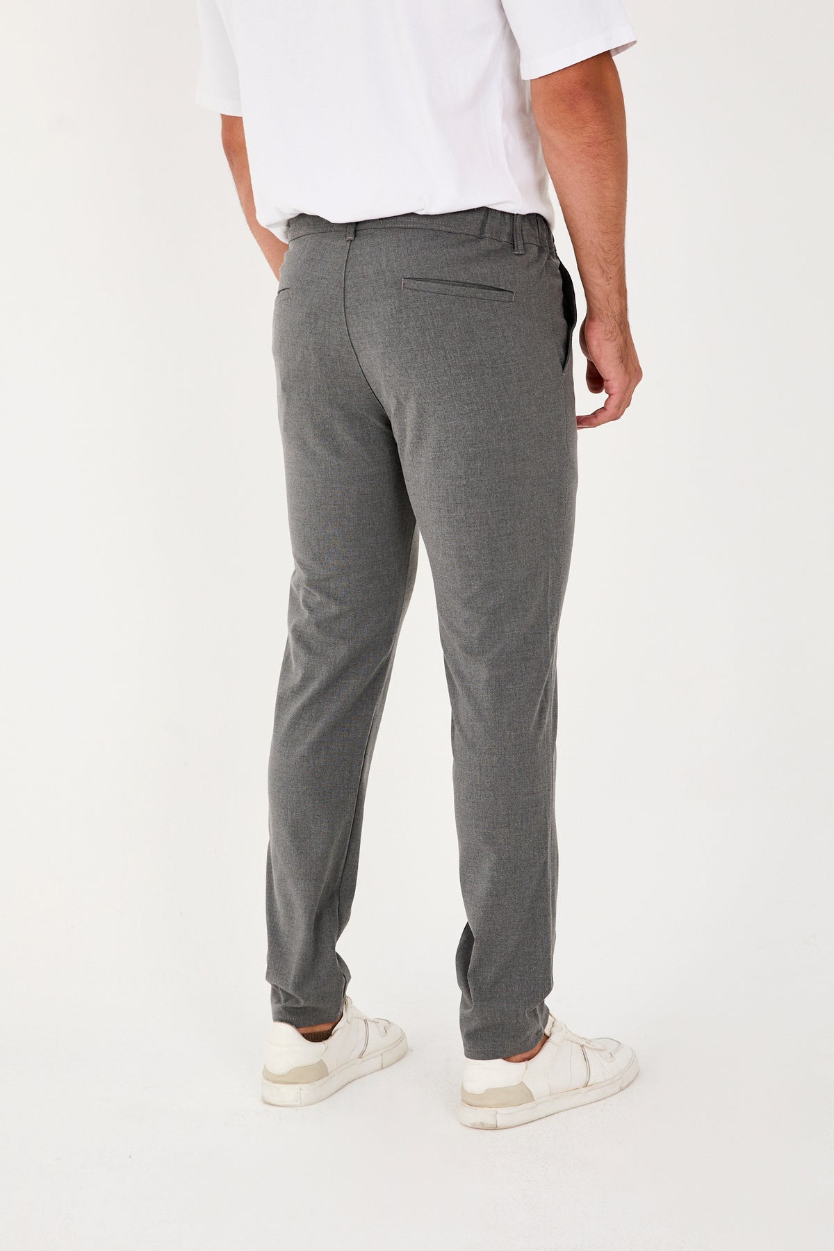 Erkek Jogger Slim Fit Bel Yarım Lastikli Likralı Kumaş Pantolon - Koyu Gri