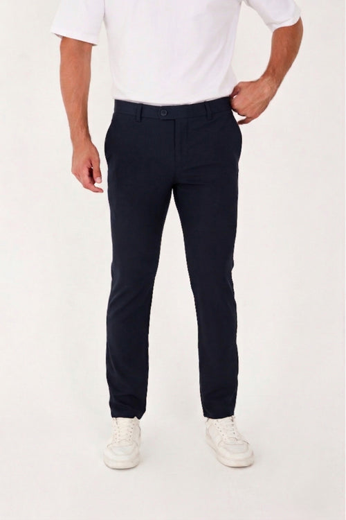 Erkek Comfort Slim Fit Esnek Dokuma Kumaş Pantolon - Lacivert