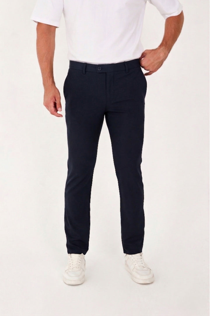 Erkek Comfort Slim Fit Esnek Dokuma Kumaş Pantolon - Lacivert