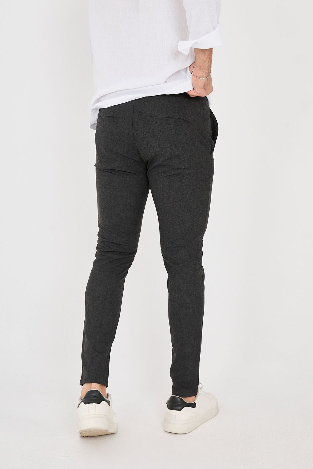 Erkek Jogger Slim Fit Bel Yarım Lastikli Likralı Kumaş Pantolon - Antrasit