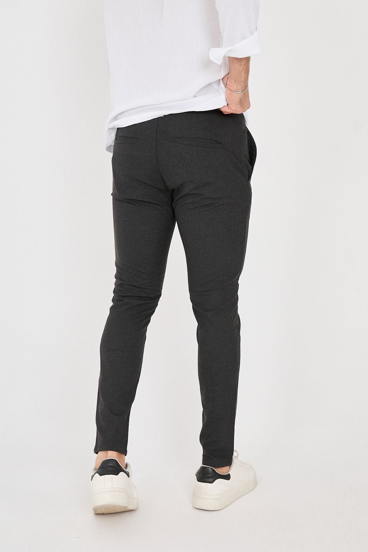 Erkek Jogger Slim Fit Bel Yarım Lastikli Likralı Kumaş Pantolon - Antrasit