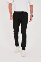 Erkek Gofre Kumaş Likralı Jogger Slim Fit Pantolon - Siyah