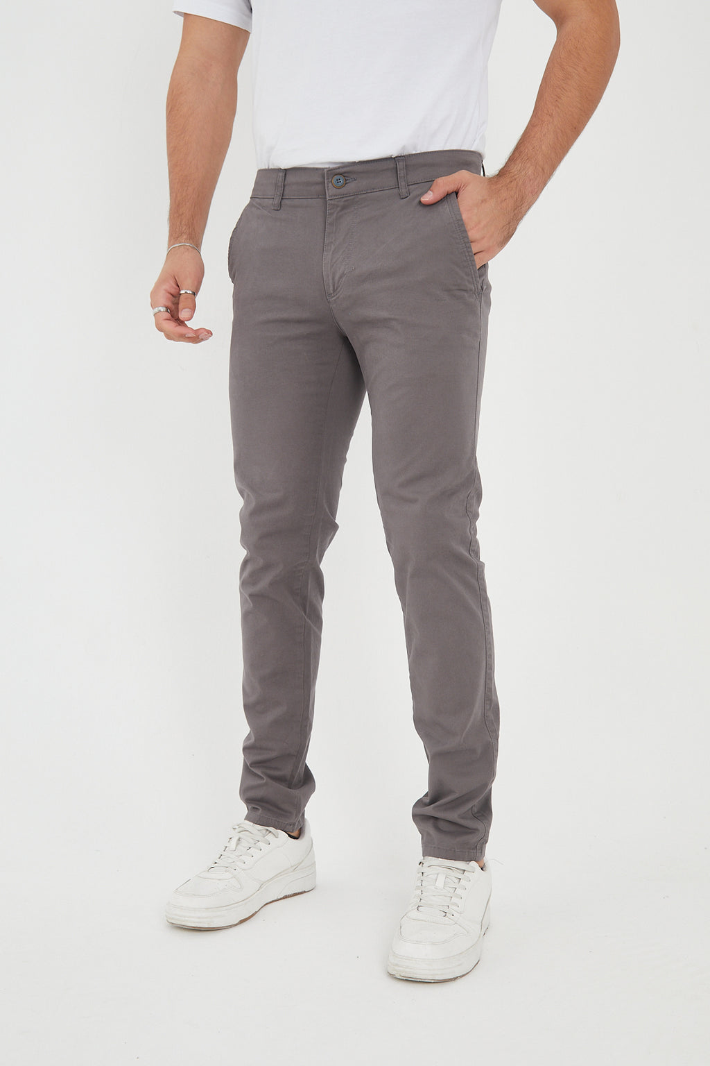 Erkek Kışlık Slim Fit Likralı Chino Pantolon - Gri