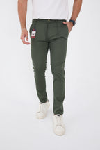 Erkek Mevsimlik Jogger Slim Fit Bel Yarım Lastikli Likralı Keten Pantolon - Haki