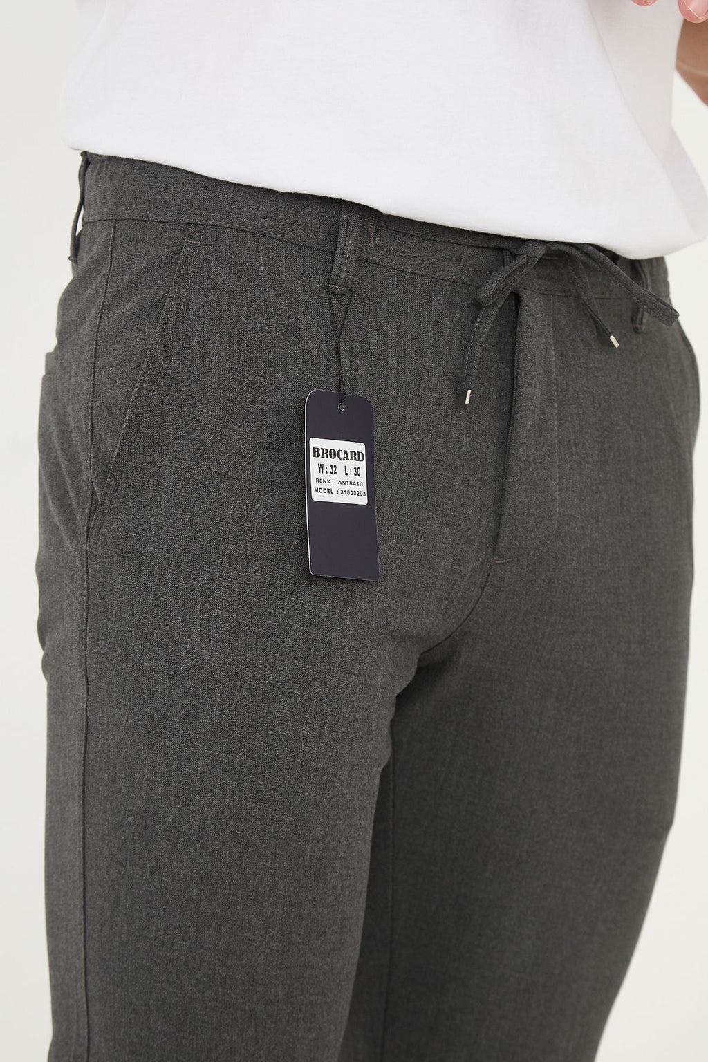 Erkek Jogger Slim Fit Bel Yarım Lastikli Duble Paça Kumaş Pantolon - Antrasit