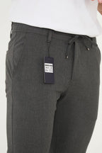 Erkek Jogger Slim Fit Bel Yarım Lastikli Duble Paça Kumaş Pantolon - Antrasit