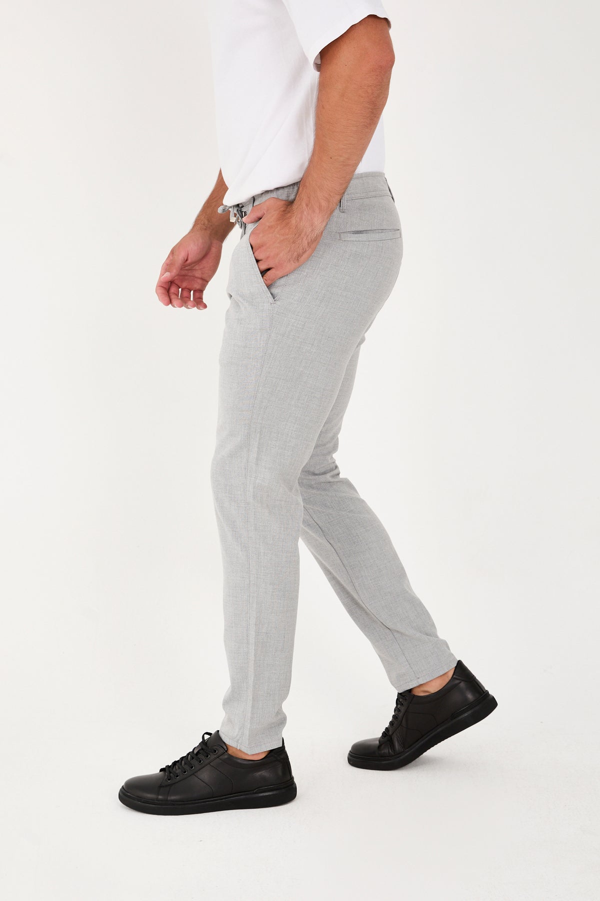 Erkek Jogger Slim Fit Bel Yarım Lastikli Likralı Kumaş Pantolon - Gri