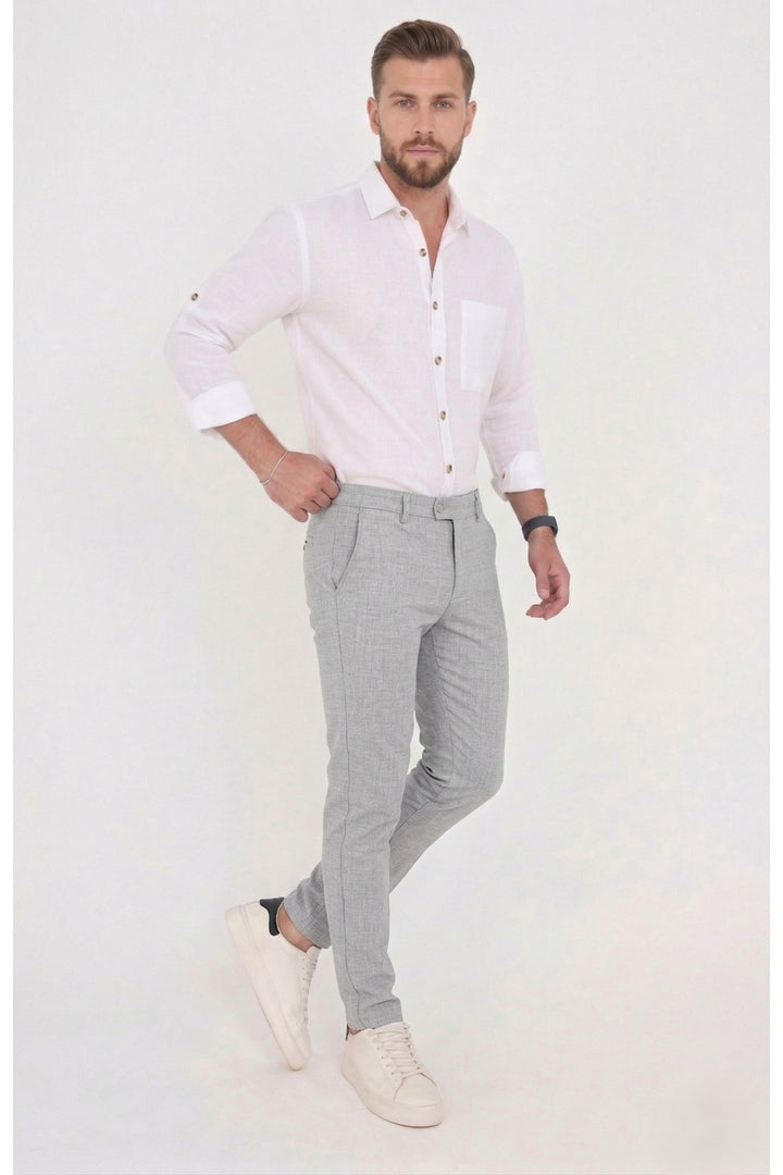 Erkek Comfort Slim Fit Esnek Dokuma Kumaş Pantolon - Gri