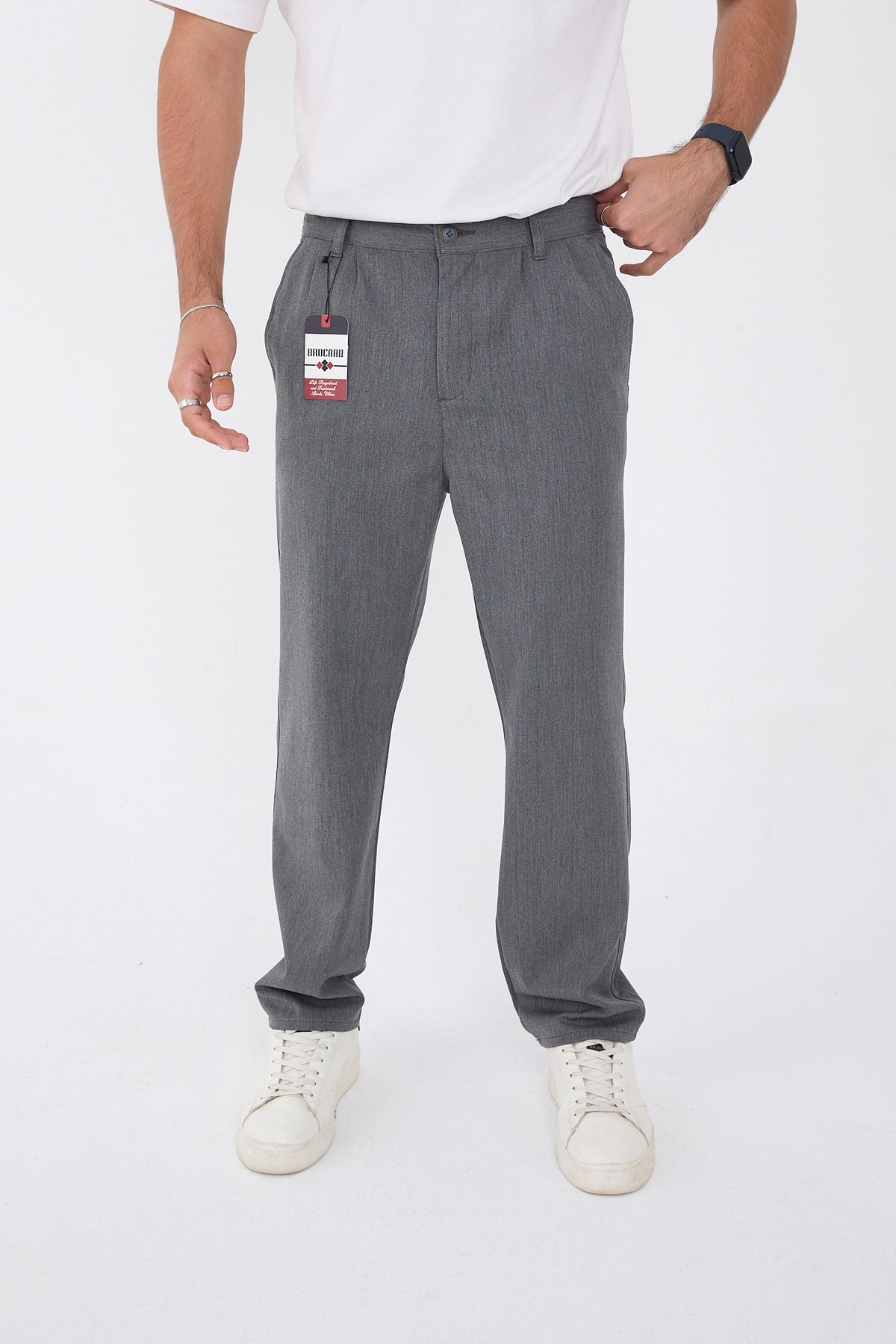 Erkek Kışlık Baggy Likralı Kumaş Pantolon - Koyu Gri