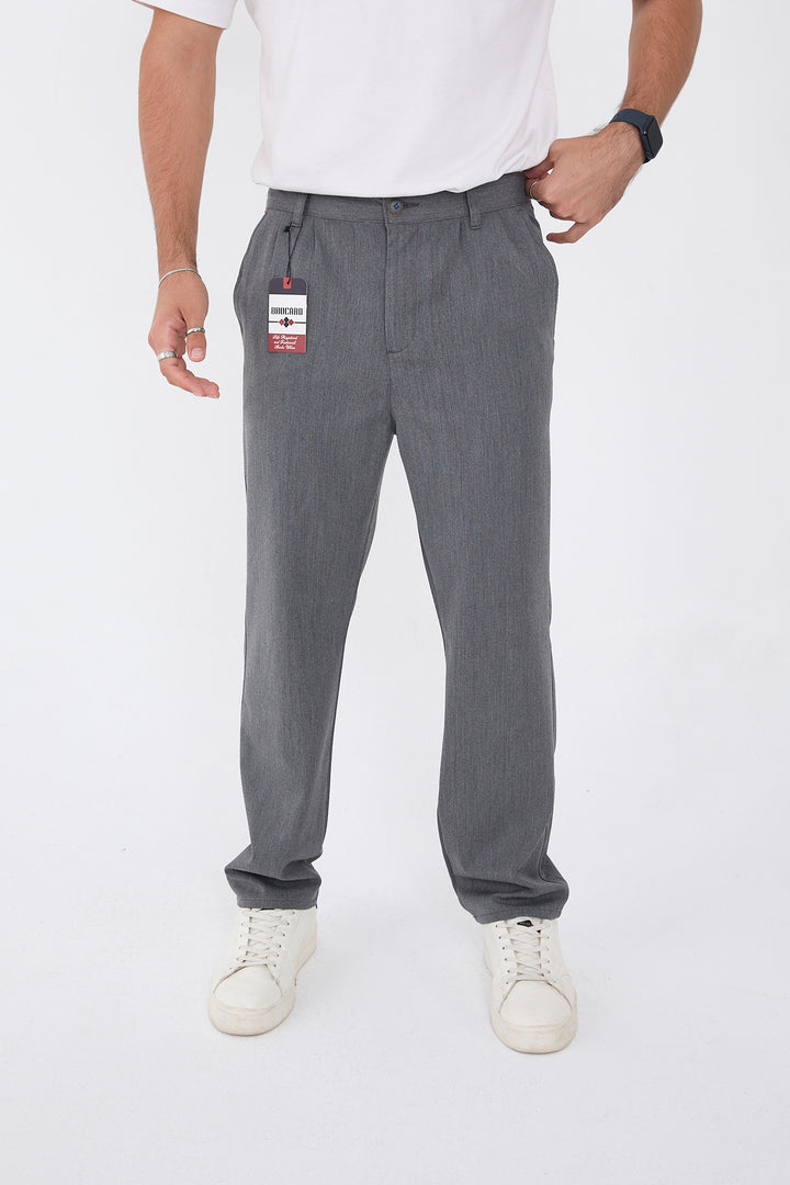 Erkek Kışlık Baggy Likralı Kumaş Pantolon - Koyu Gri