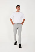 Erkek Jogger Slim Fit Bel Yarım Lastikli Likralı Kumaş Pantolon - Gri