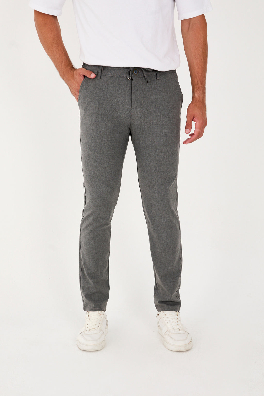 Erkek Jogger Slim Fit Bel Yarım Lastikli Likralı Kumaş Pantolon - Koyu Gri