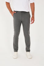 Erkek Jogger Slim Fit Bel Yarım Lastikli Likralı Kumaş Pantolon - Koyu Gri