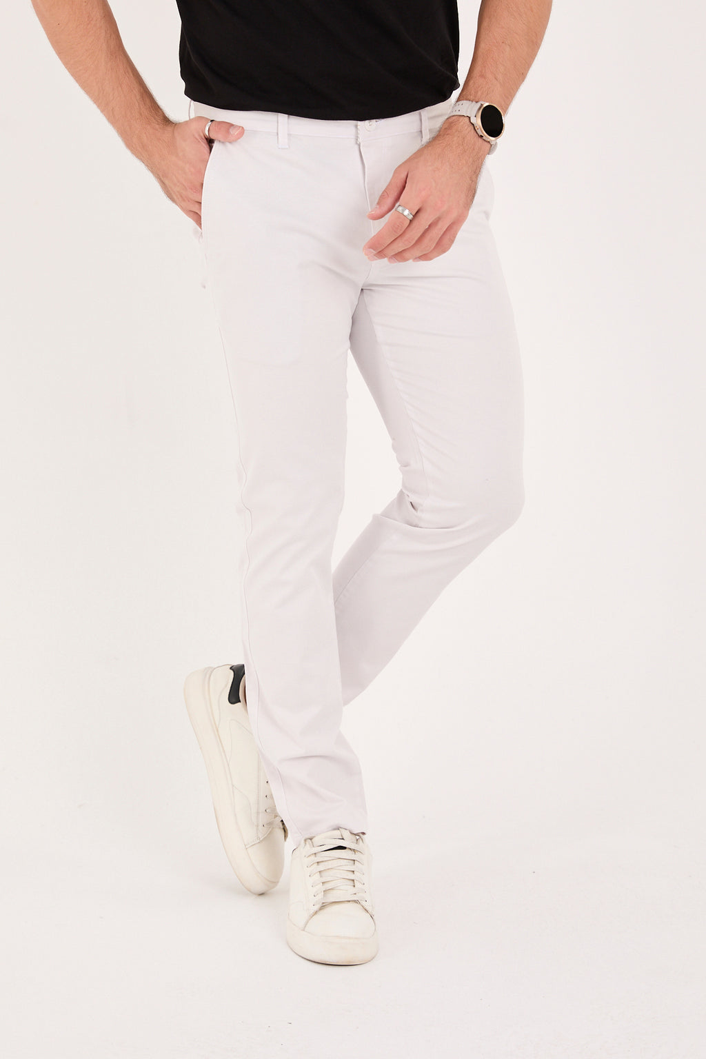 Erkek Slim Fit Dar Kesim Likralı Pamuklu Chino Kanvas Pantolon - Taş