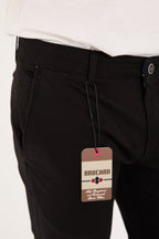 Erkek Slim Fit Dar Kesim Likralı Pamuklu Chino Kanvas Pantolon - Siyah