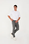 Erkek Jogger Slim Fit Bel Yarım Lastikli Likralı Kumaş Pantolon - Koyu Gri