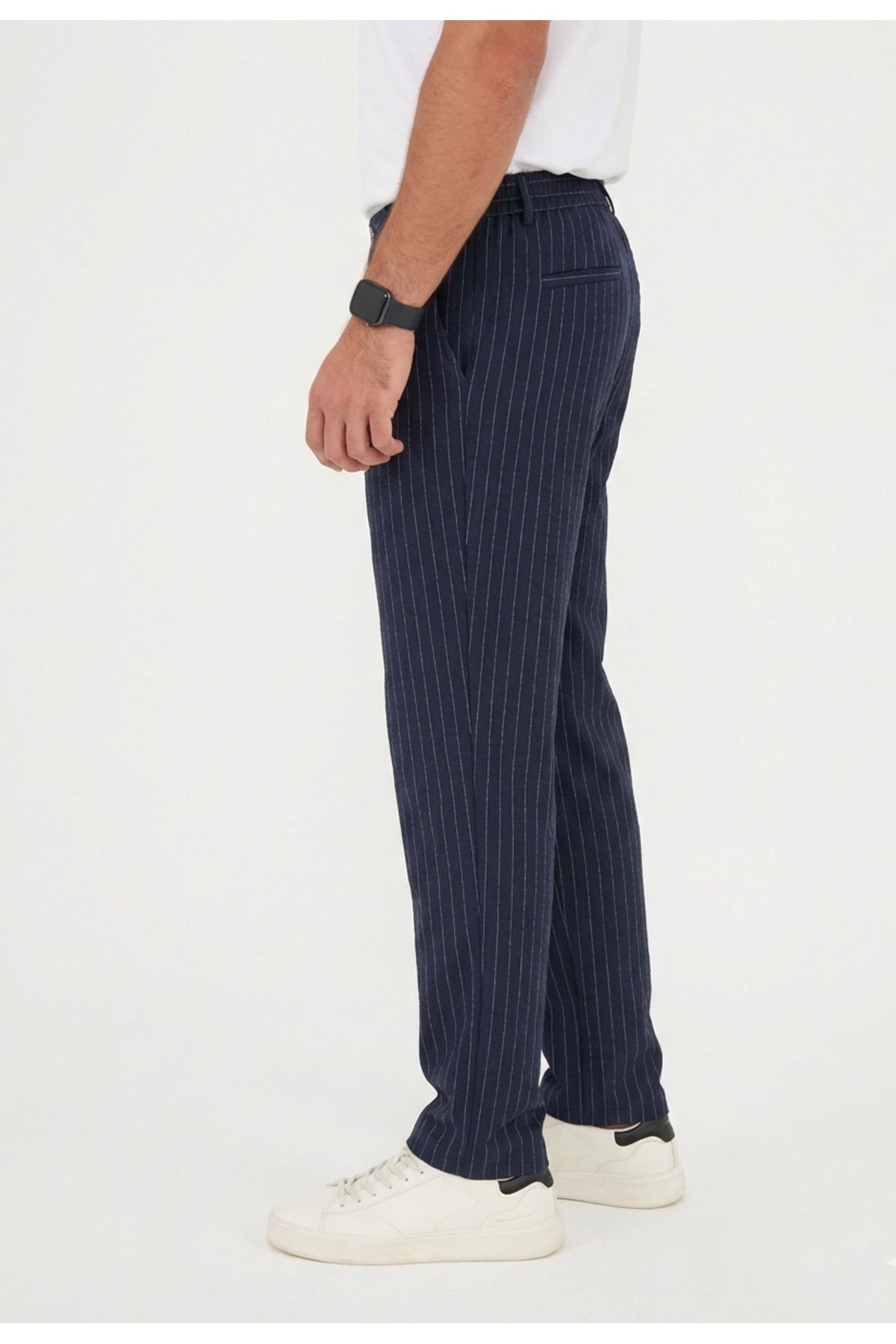 Erkek Çizgili Gofre Baggy Pantolon - Lacivert