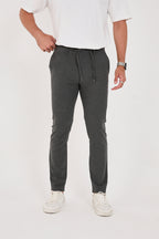 Erkek Gofre Kumaş Likralı Jogger Slim Fit Pantolon - Antrasit
