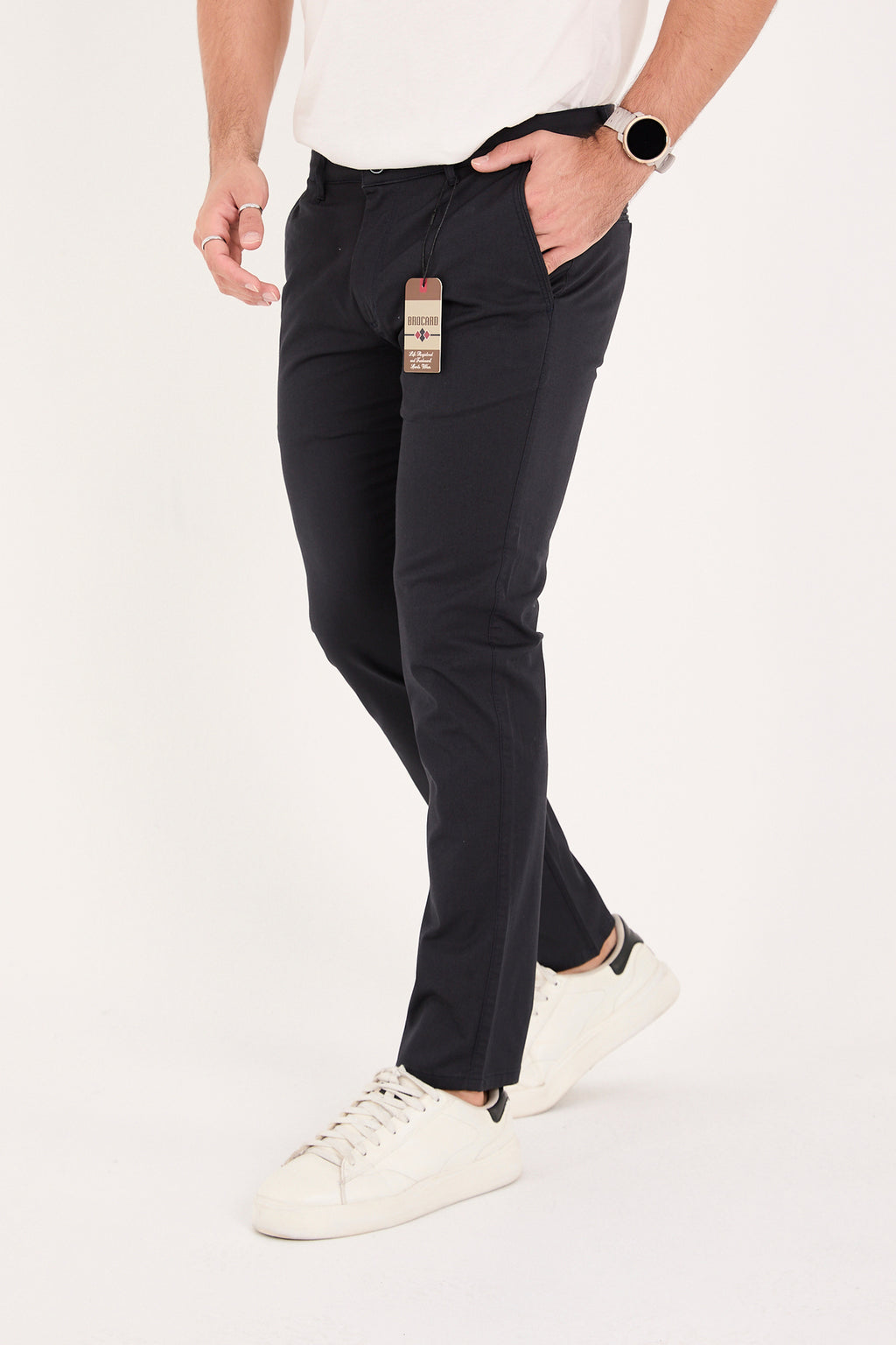 Erkek Slim Fit Dar Kesim Likralı Pamuklu Chino Kanvas Pantolon - Lacivert