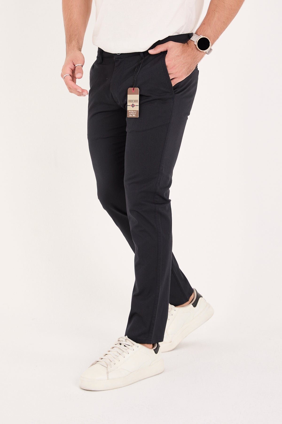 Erkek Slim Fit Dar Kesim Likralı Pamuklu Chino Kanvas Pantolon - Lacivert