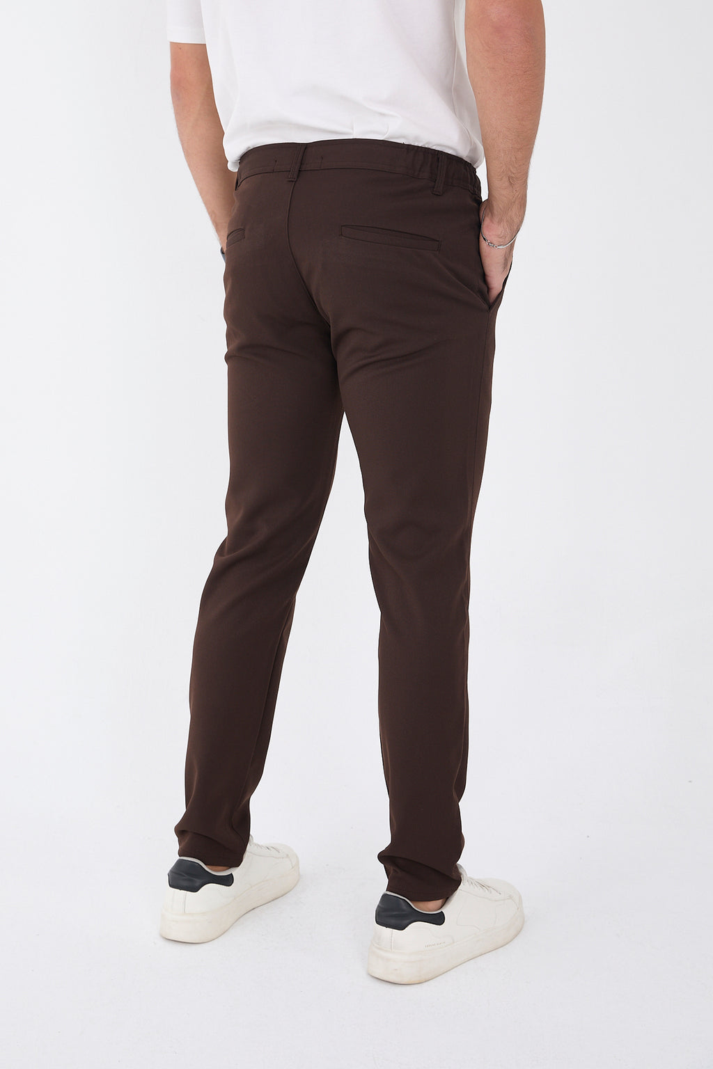 Erkek Kışlık Jogger Slim Fit Bel Yarım Lastikli Kumaş Pantolon - Kahverengi