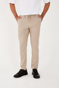 Erkek Jogger Slim Fit Bel Yarım Lastikli Likralı Kumaş Pantolon - Bej