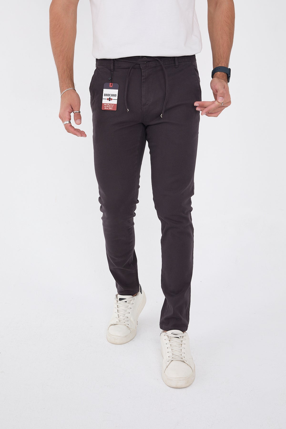 Erkek Mevsimlik Jogger Slim Fit Bel Yarım Lastikli Likralı Keten Pantolon - Antrasit