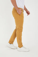 Erkek Kışlık Slim Fit Likralı Chino Pantolon - Camel