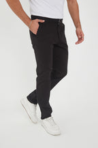Erkek Kışlık Regular Fit Likralı Gabardin Chino Pantolon - Siyah