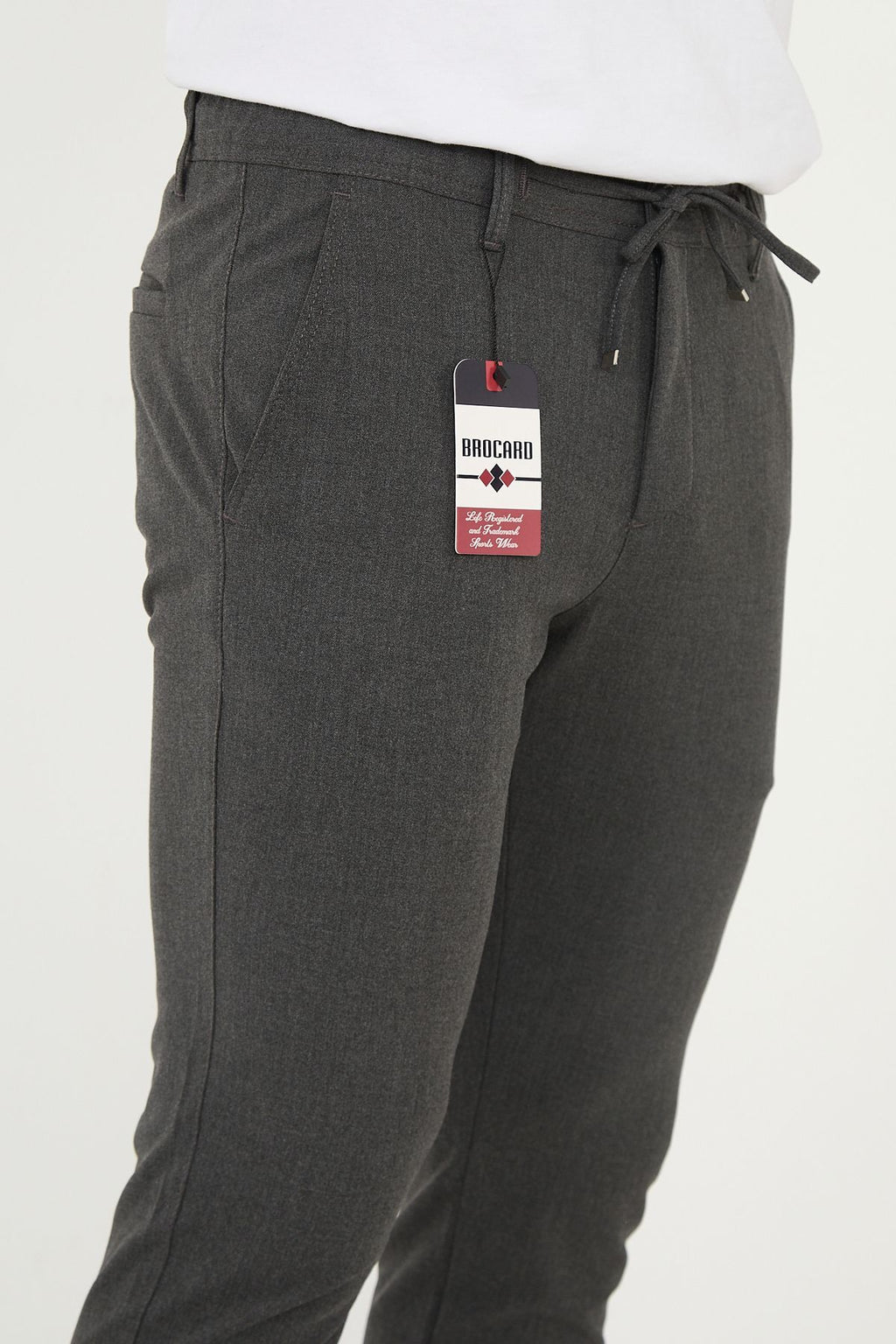 Erkek Jogger Slim Fit Bel Yarım Lastikli Duble Paça Kumaş Pantolon - Antrasit
