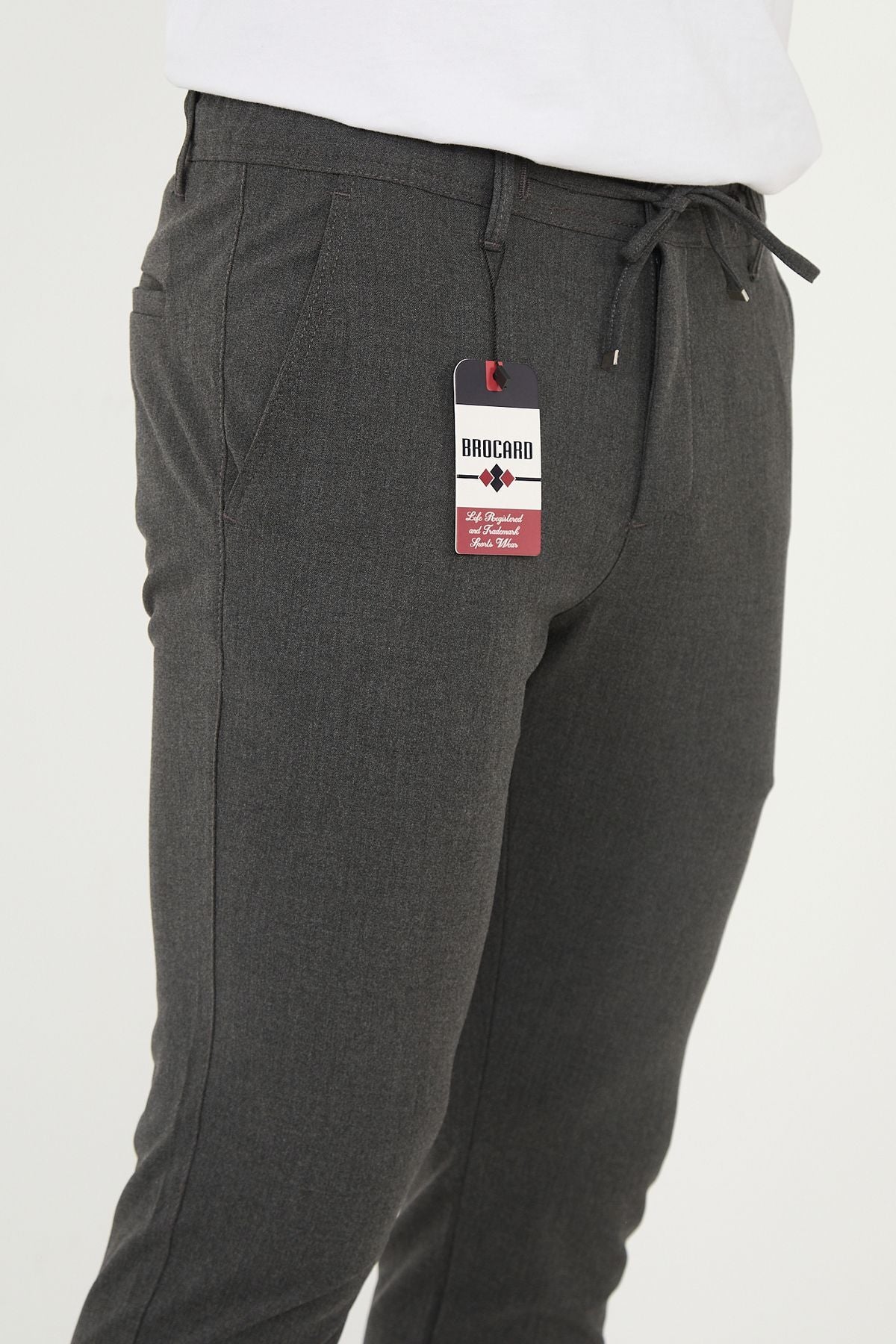 Erkek Jogger Slim Fit Bel Yarım Lastikli Duble Paça Kumaş Pantolon - Antrasit