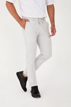 Erkek Jogger Slim Fit Bel Yarım Lastikli Likralı Kumaş Pantolon - Açık Gri