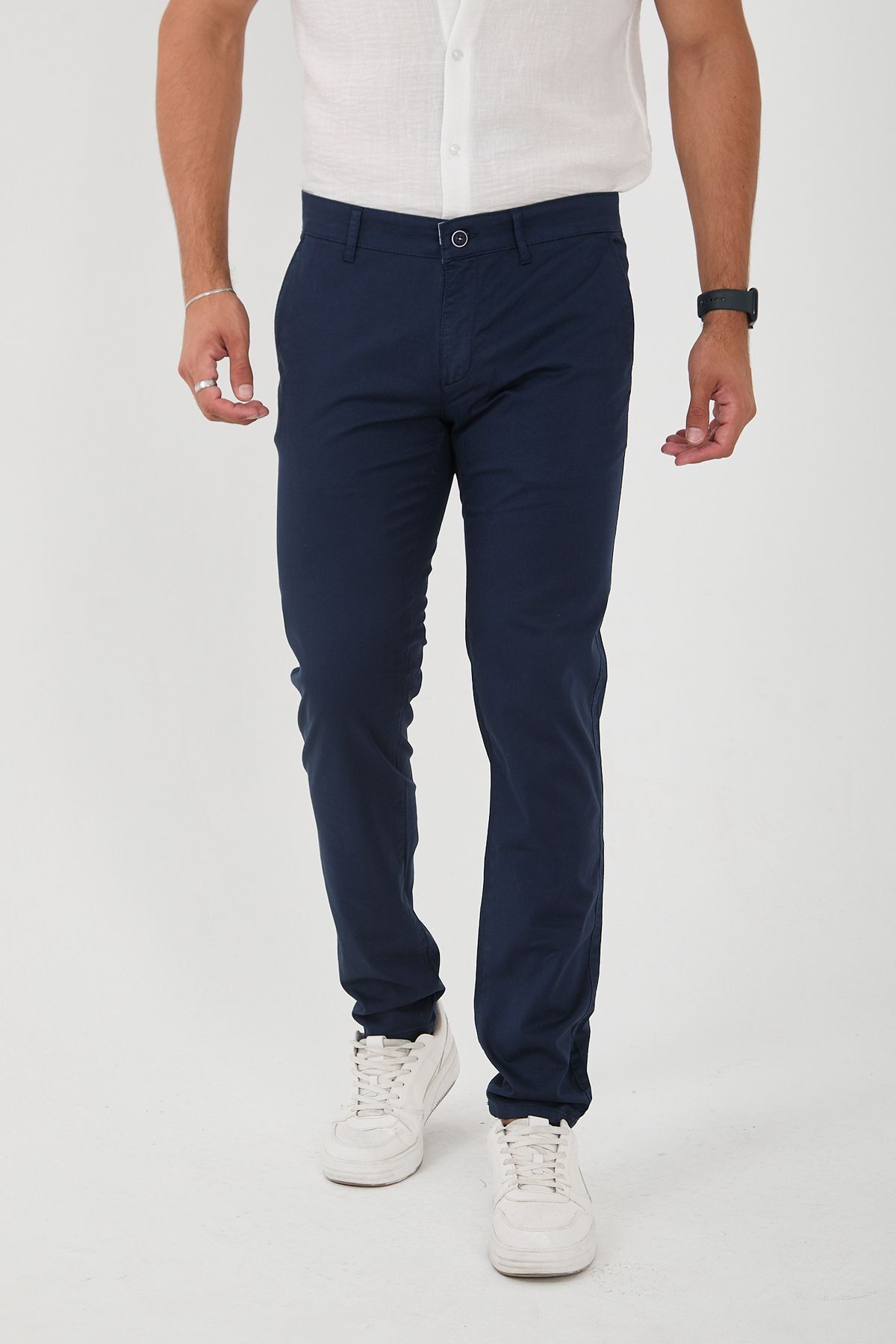 Erkek Likralı Slim Fit Chino Pantolon - Lacivert