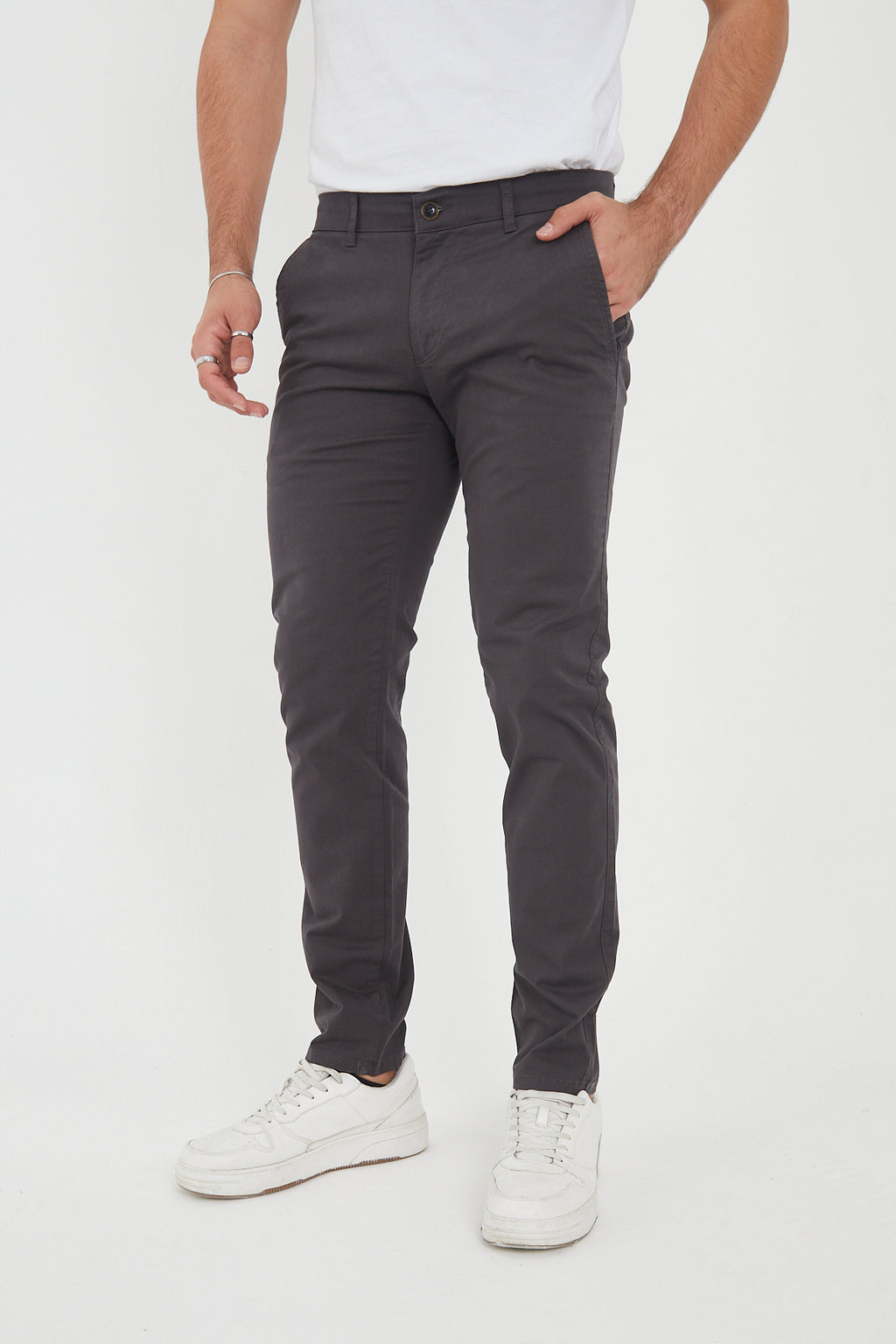 Erkek Kışlık Slim Fit Likralı Chino Pantolon - Antrasit