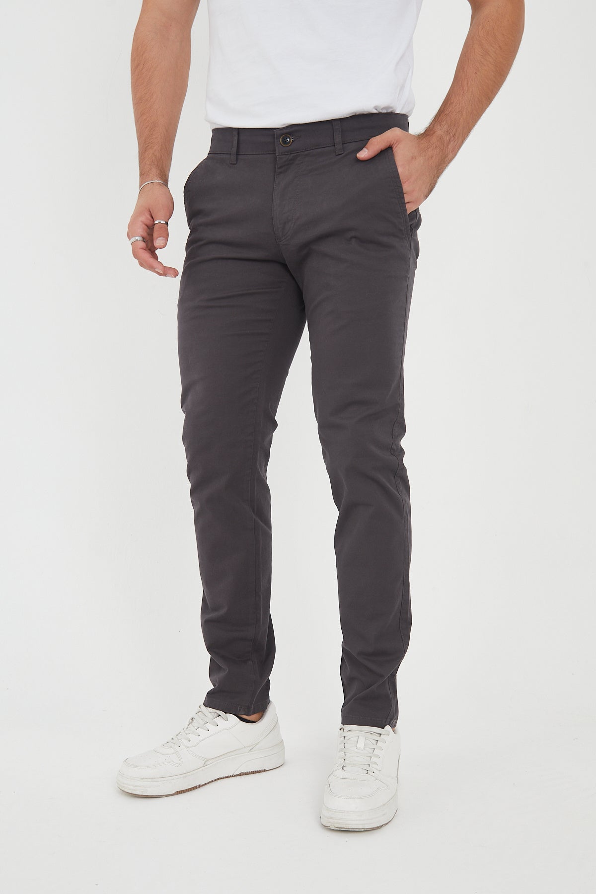 Erkek Kışlık Slim Fit Likralı Chino Pantolon - Antrasit