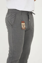 Erkek Jogger Slim Fit Bel Yarım Lastikli Duble Paça Kumaş Pantolon - Koyu Gri