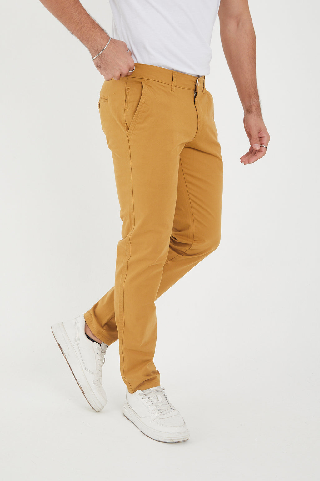 Erkek Kışlık Slim Fit Likralı Chino Pantolon - Camel