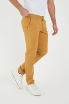 Erkek Kışlık Slim Fit Likralı Chino Pantolon - Camel