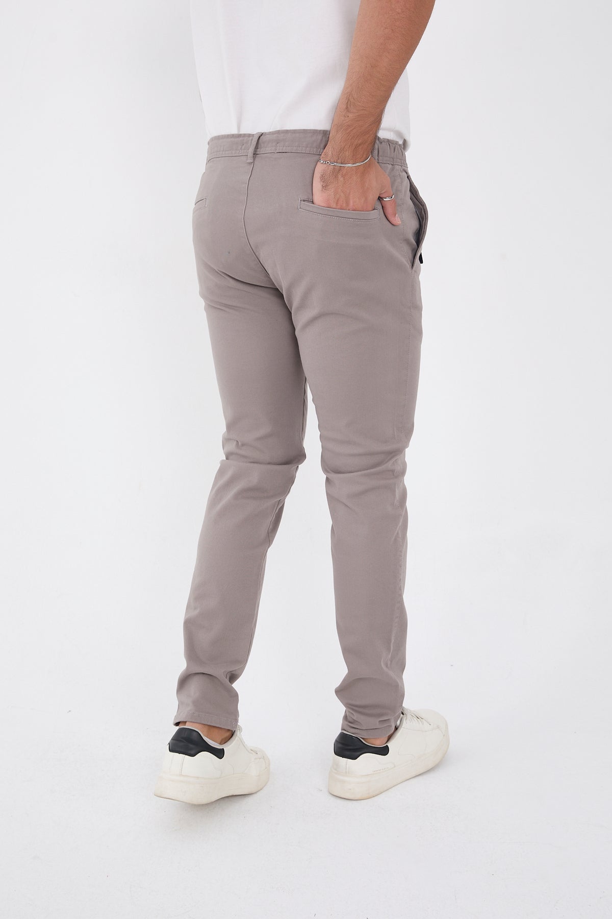 Erkek Mevsimlik Jogger Slim Fit Bel Yarım Lastikli Likralı Keten Pantolon - Gri