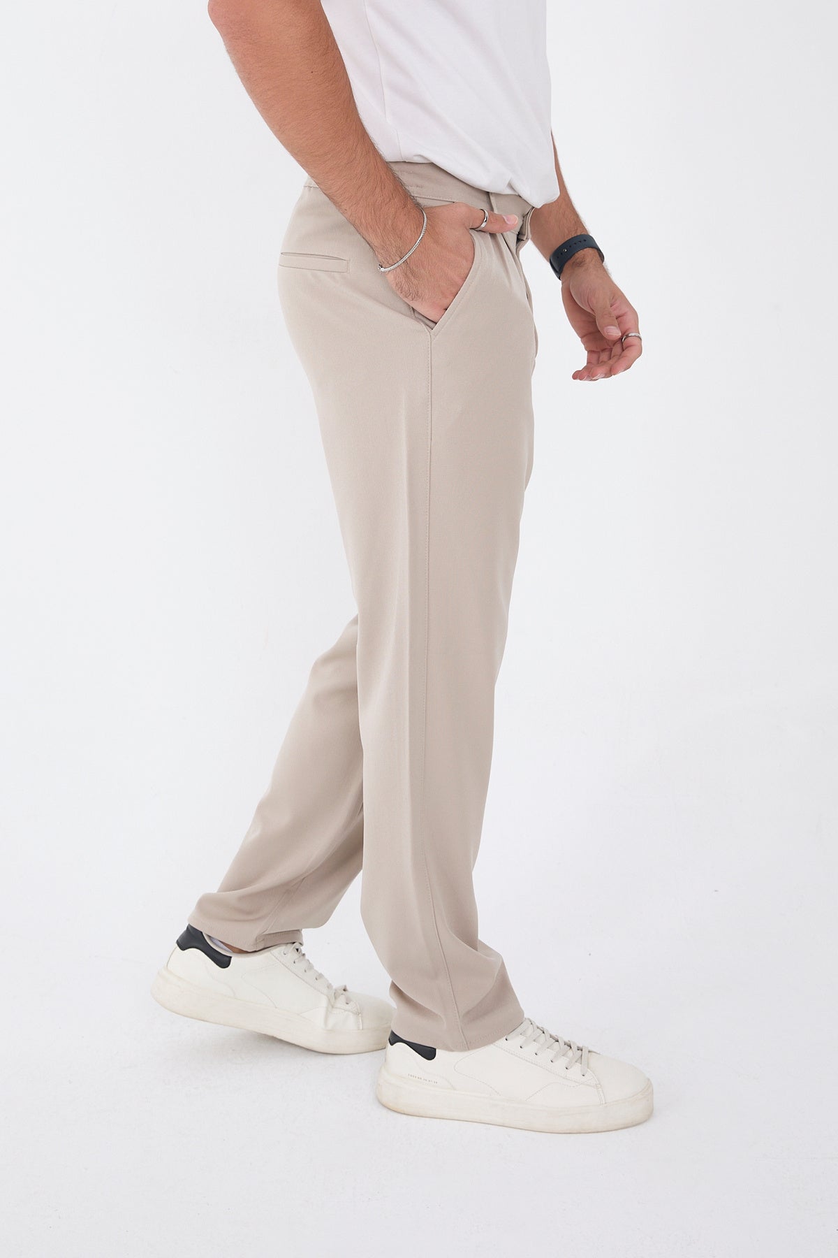 Erkek Kışlık Baggy Likralı Kumaş Pantolon - Bej