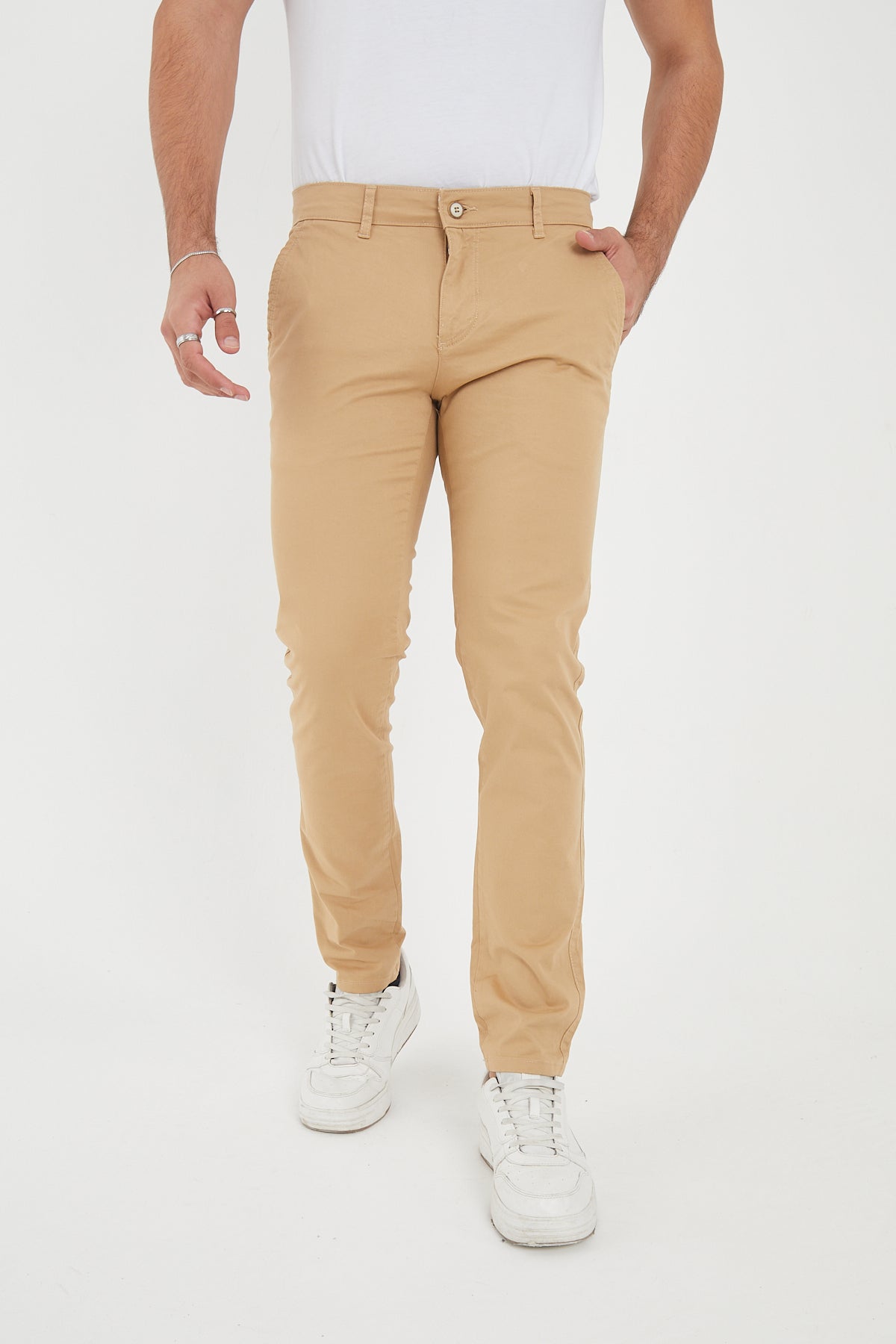 Erkek Kışlık Slim Fit Likralı Chino Pantolon - Bej
