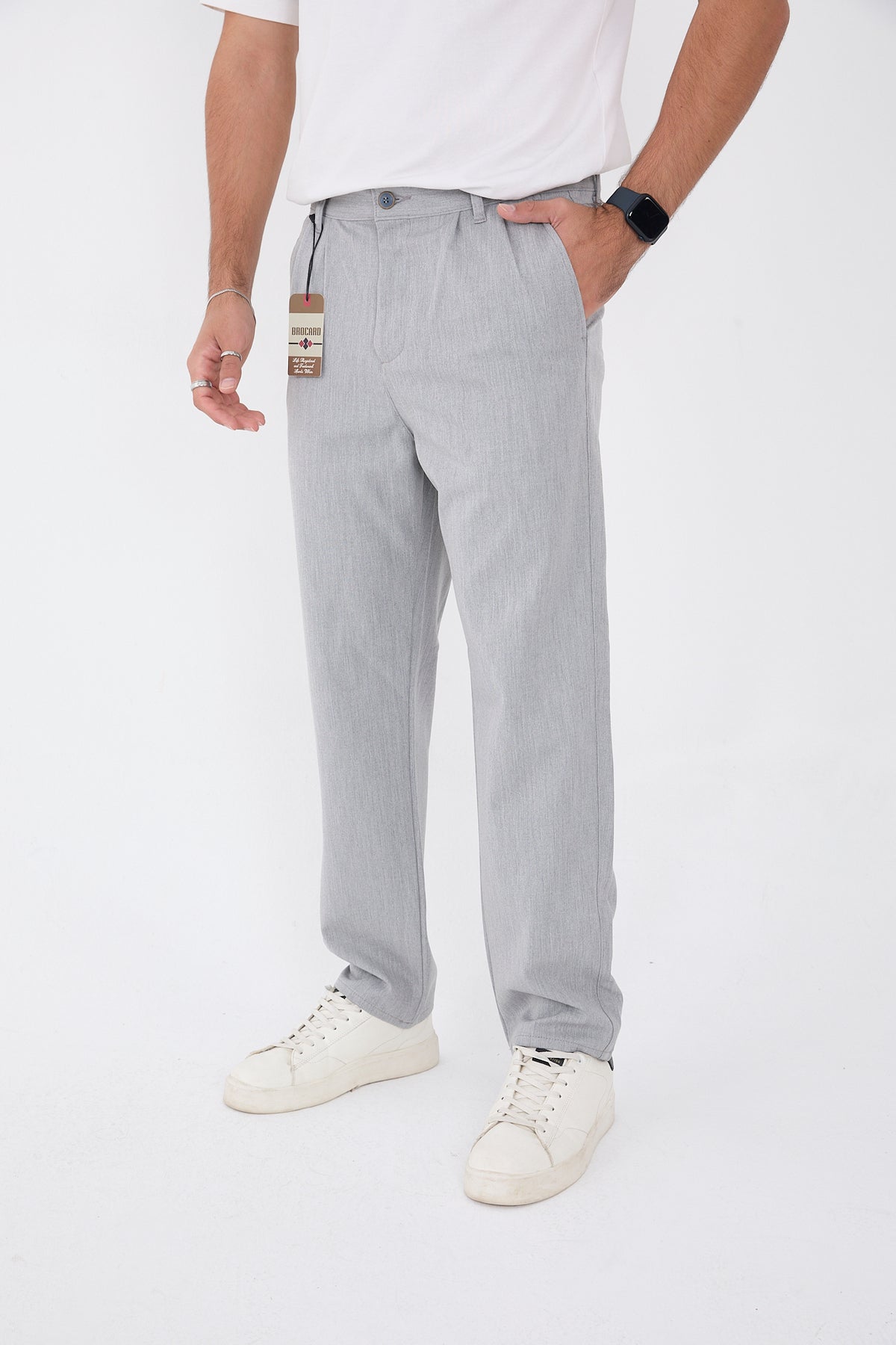 Erkek Kışlık Baggy Likralı Kumaş Pantolon - Gri