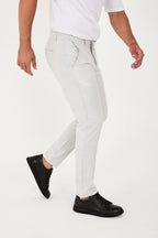 Erkek Jogger Slim Fit Bel Yarım Lastikli Likralı Kumaş Pantolon - Açık Gri