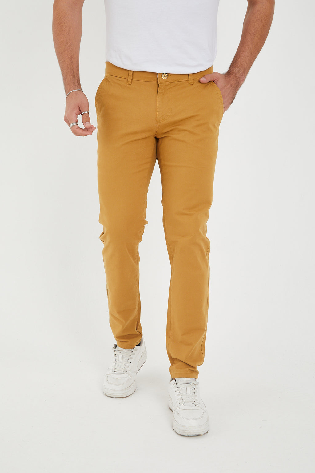 Erkek Kışlık Slim Fit Likralı Chino Pantolon - Camel