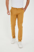Erkek Kışlık Slim Fit Likralı Chino Pantolon - Camel