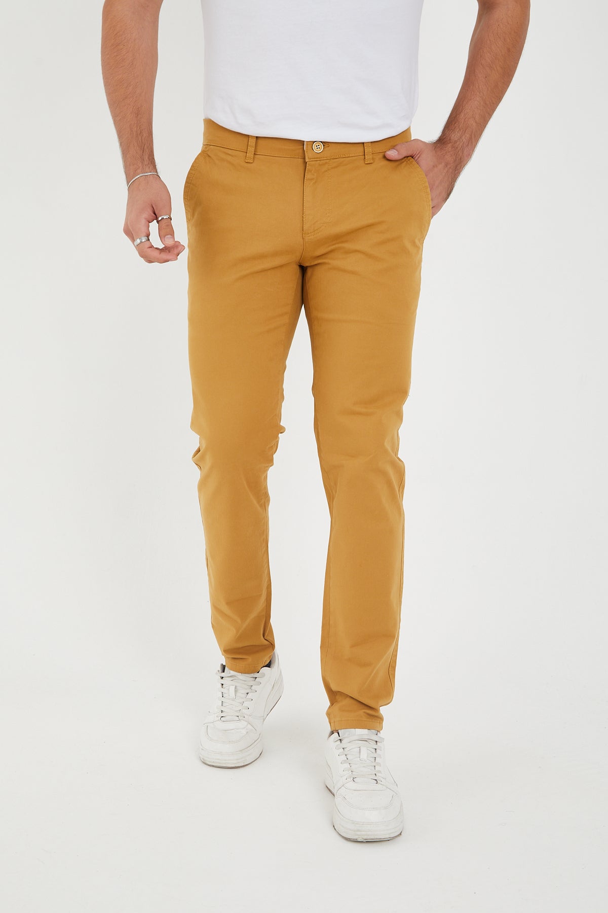 Erkek Kışlık Slim Fit Likralı Chino Pantolon - Camel